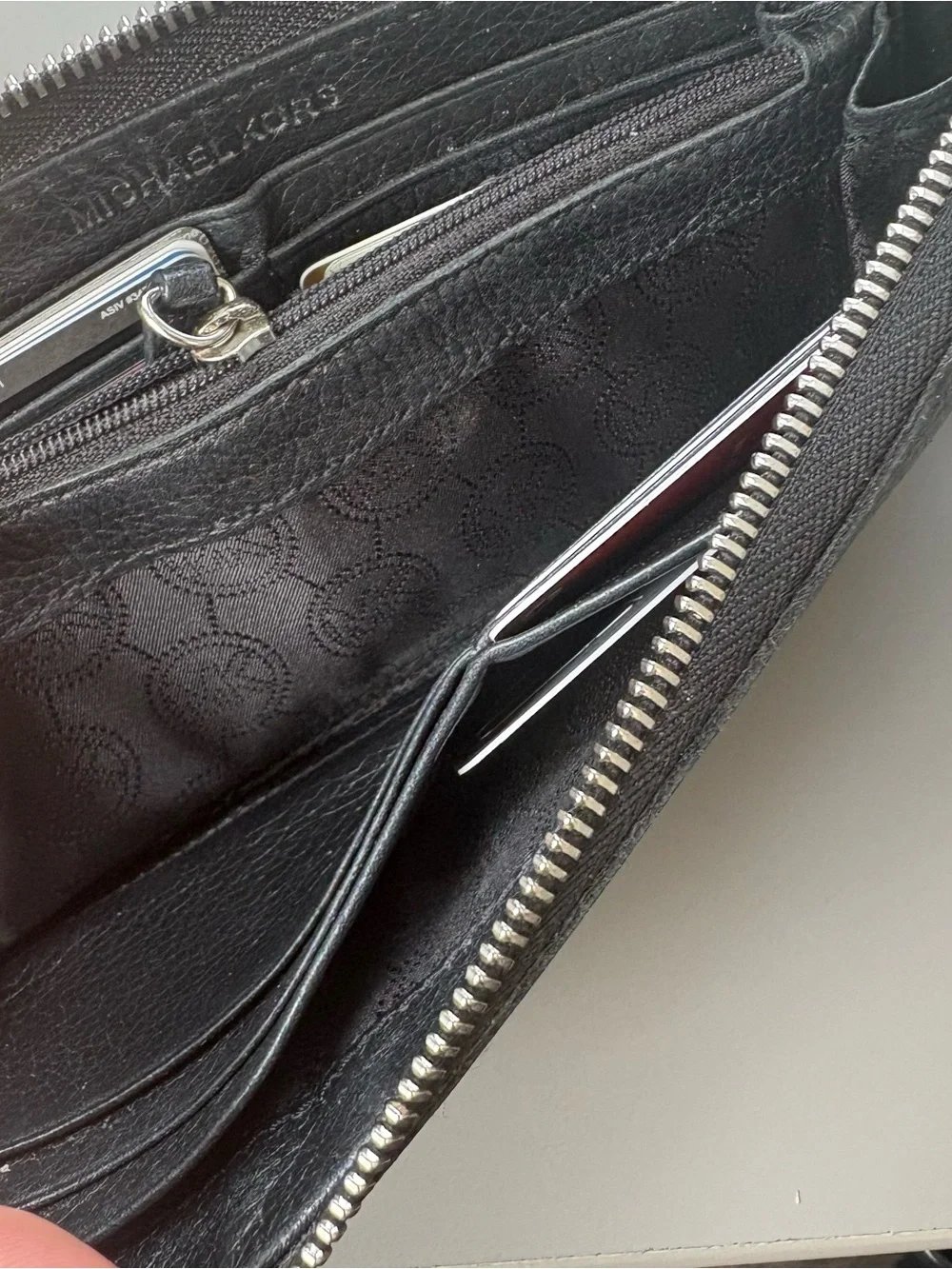 Michael Kors Black Leather Zip-Around Wallet with Gold Logo